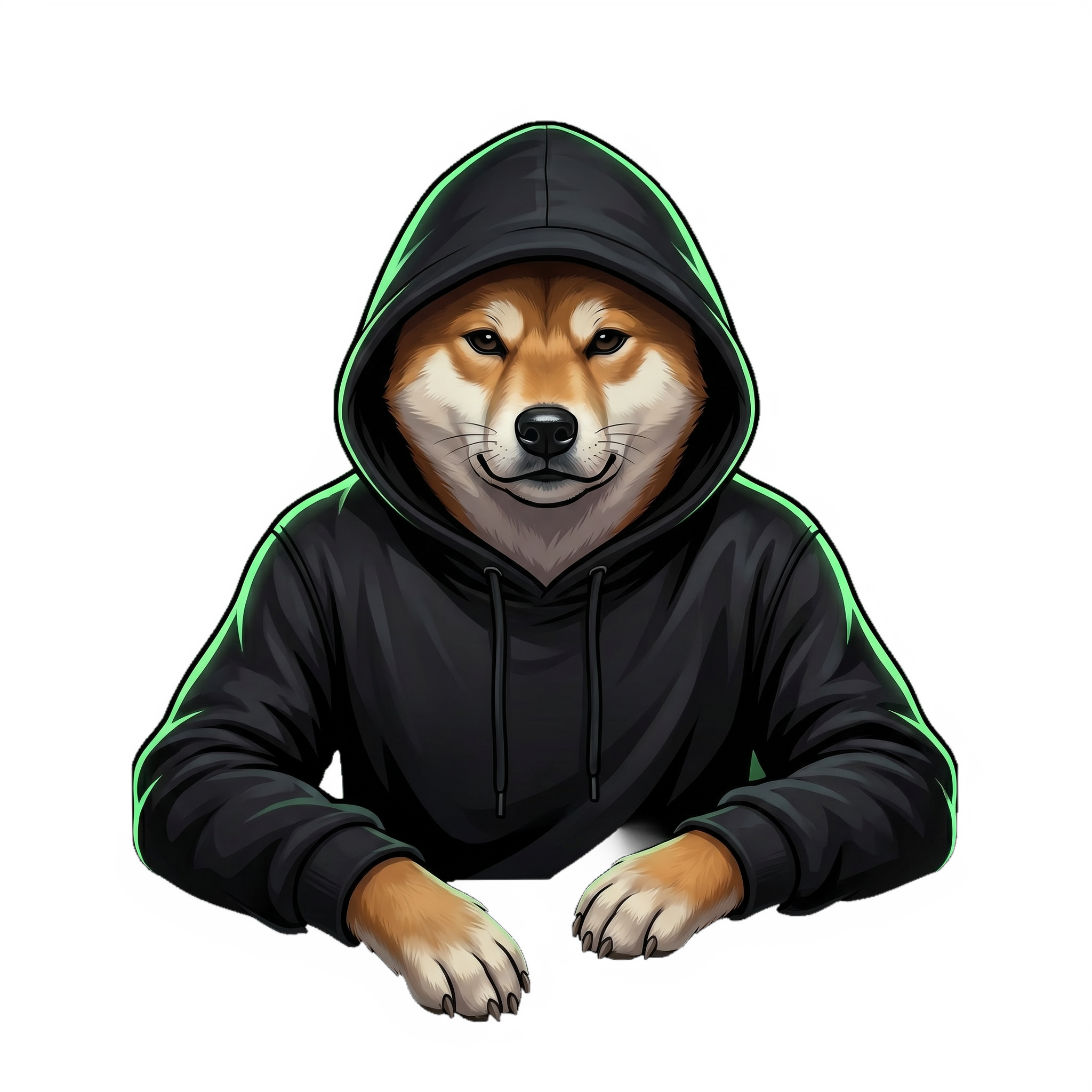 Dog In Hood wearing a black hoodie